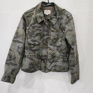 American Eagle Jacket Womens Medium Camouflage Cinch Waist Pockets Full Zip